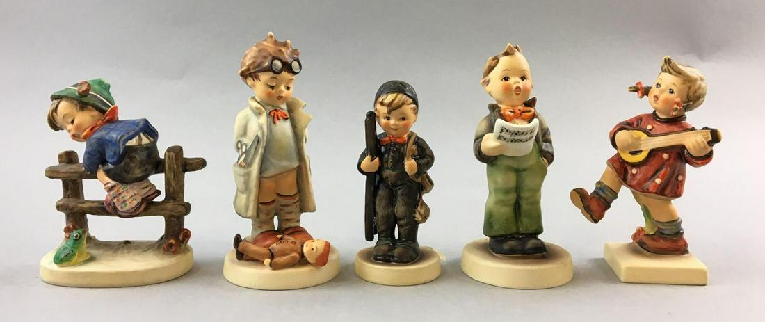 Group of 5 Vintage Goebel Hummels: Includes chimney sweep, happiness, doctor and more, W. Germany, largest is 5 inches tall