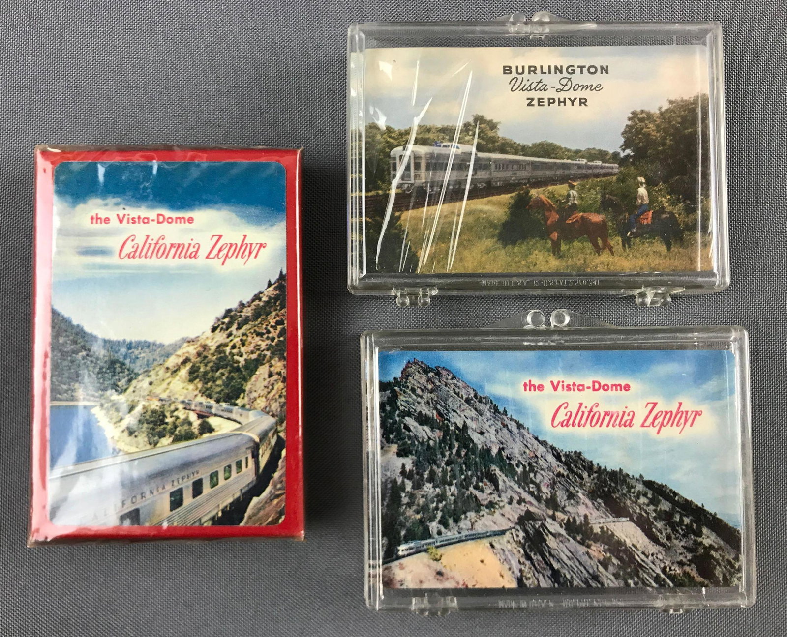 Group of 3 Vintage California Zephyr Playing Cards: All sealed in original packaging