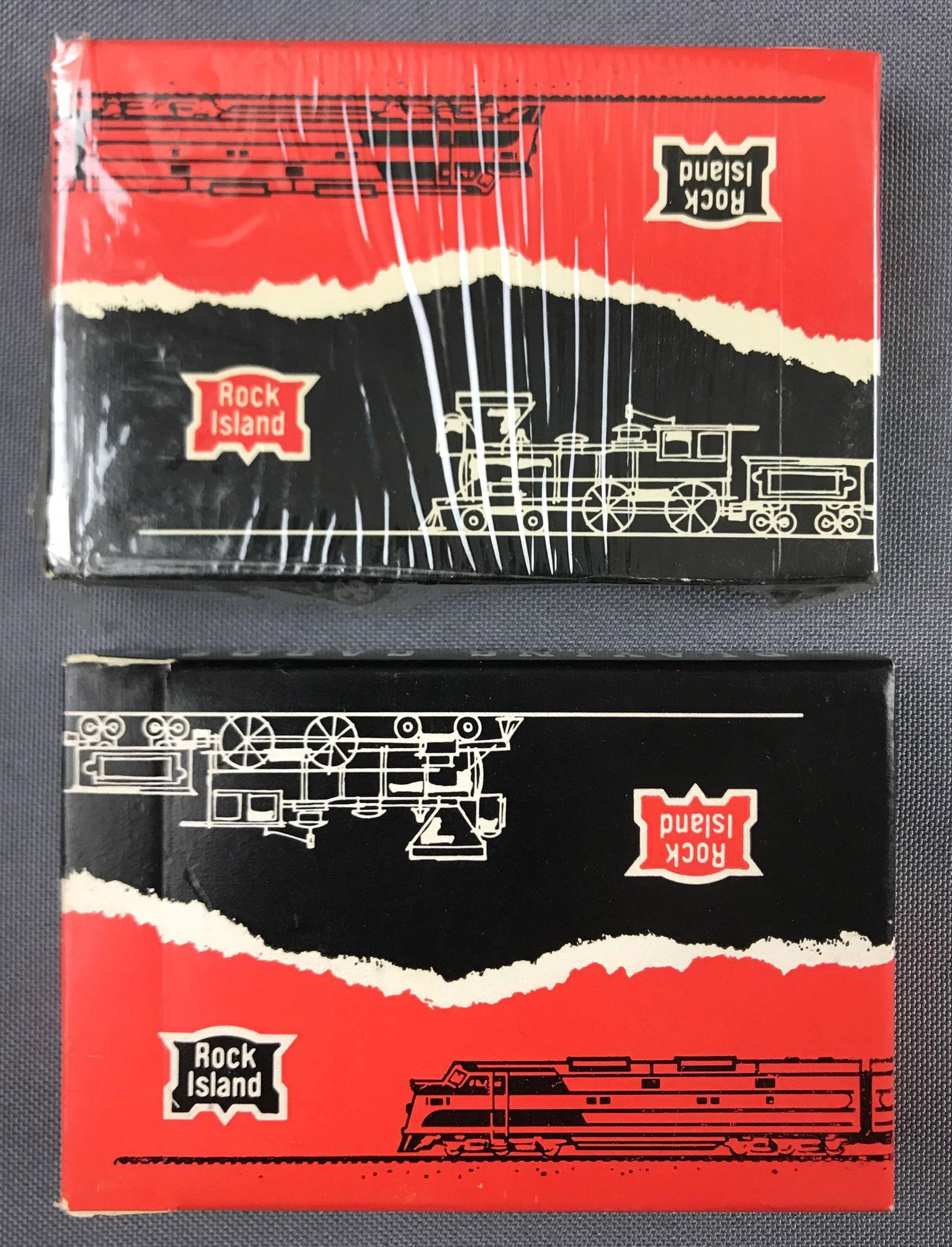 Vintage Rock Island railway playing cards: One sealed. Unsealed deck appears unused.