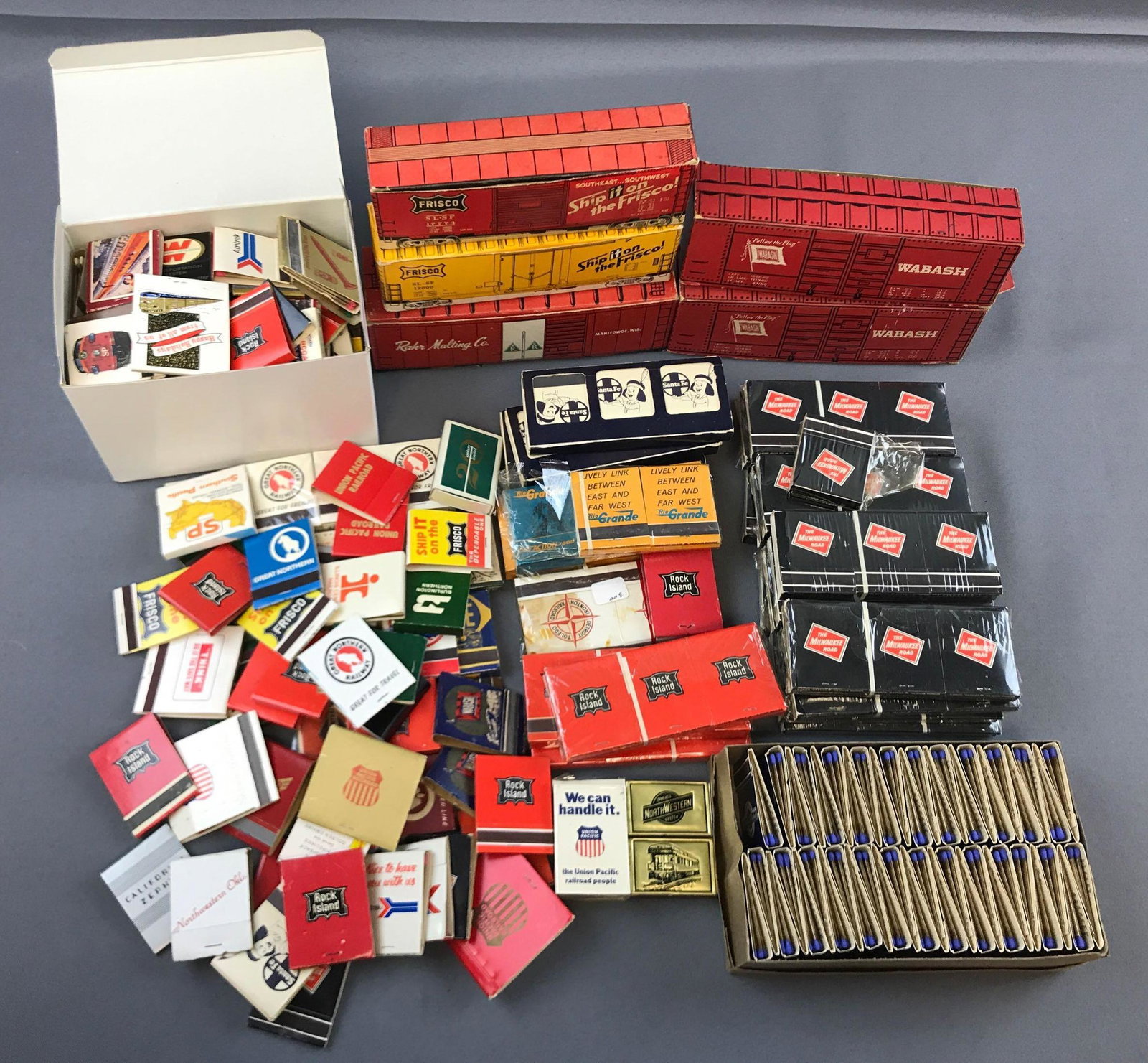 Group of Vintage railroad matchbooks: Pullman, rock island, Santa Fe, frisco and more