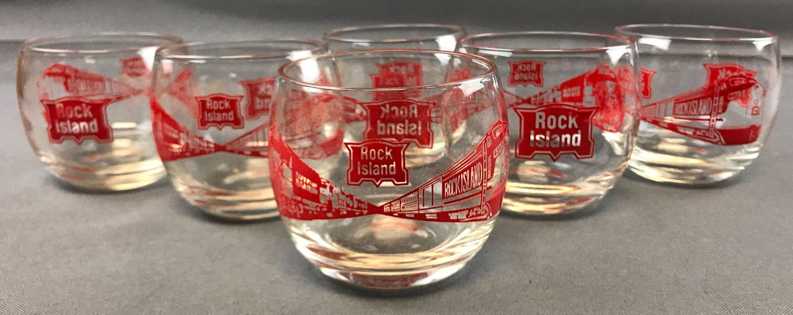Group of 6 Vintage Rock Island railroad glasses: 2.75 inches tall