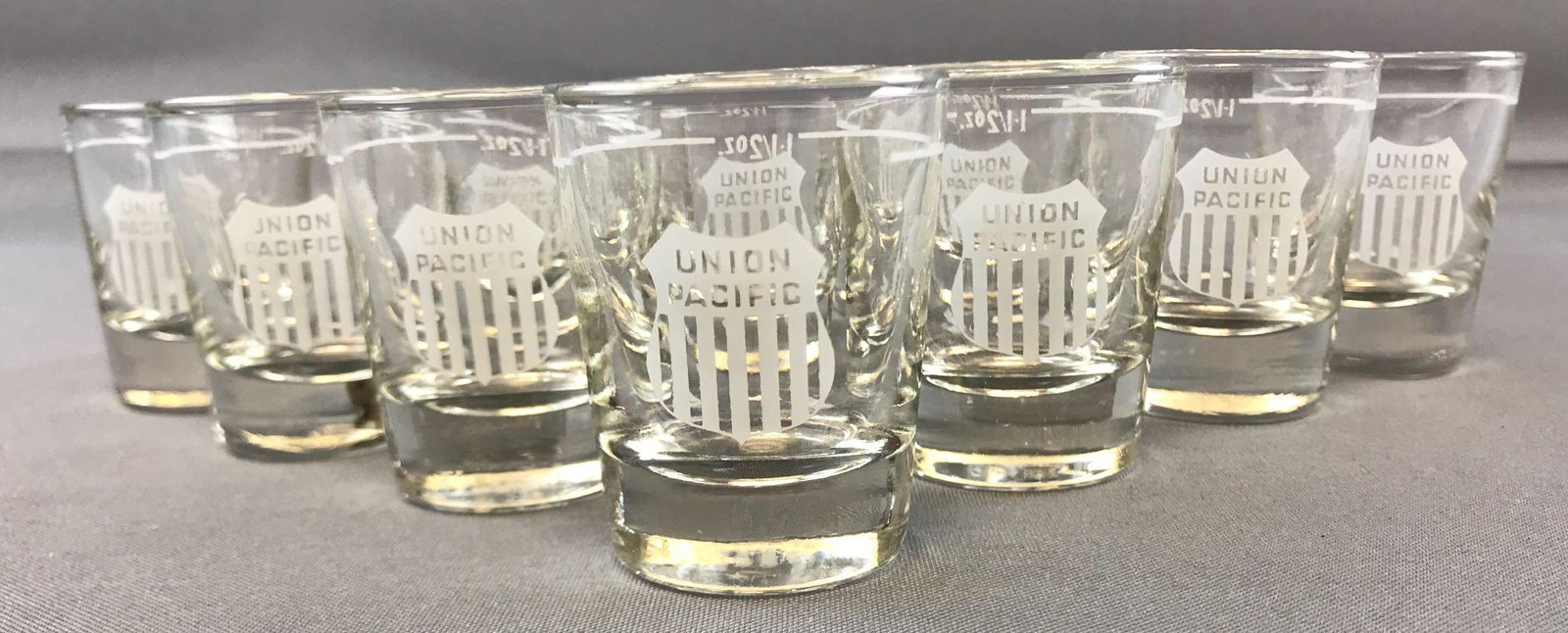 Group of 10 Vintage Union Pacific Shot glasses: 2.25 inches tall