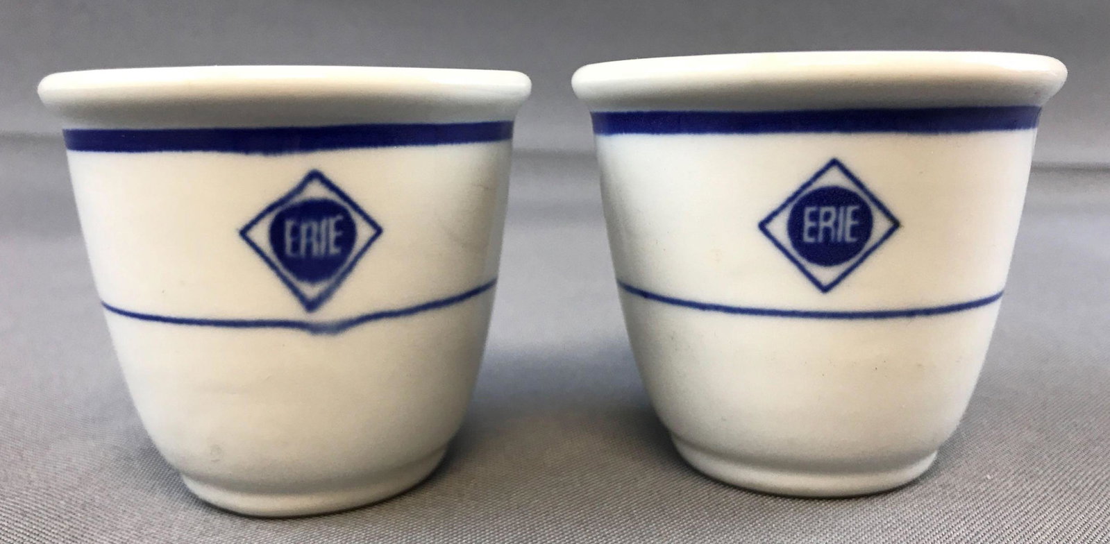 2 vintage Erie Railroad cups: No marking of maker. 2.5 inches tall