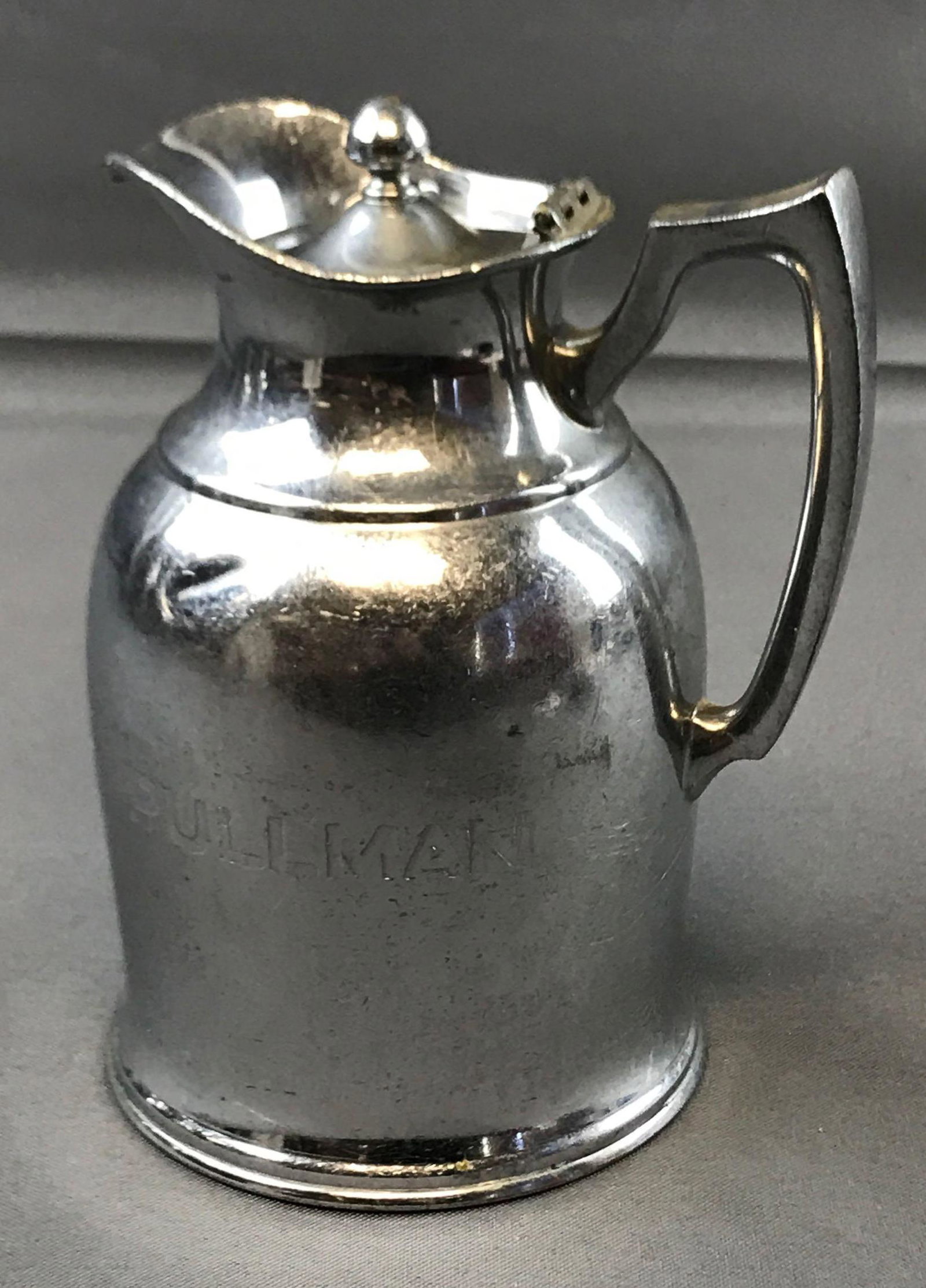 Vintage Pullman Company insulating carafe/coffee pot: By Stanley. 6.5 inches tall. Scratches, wear and some dents from use.