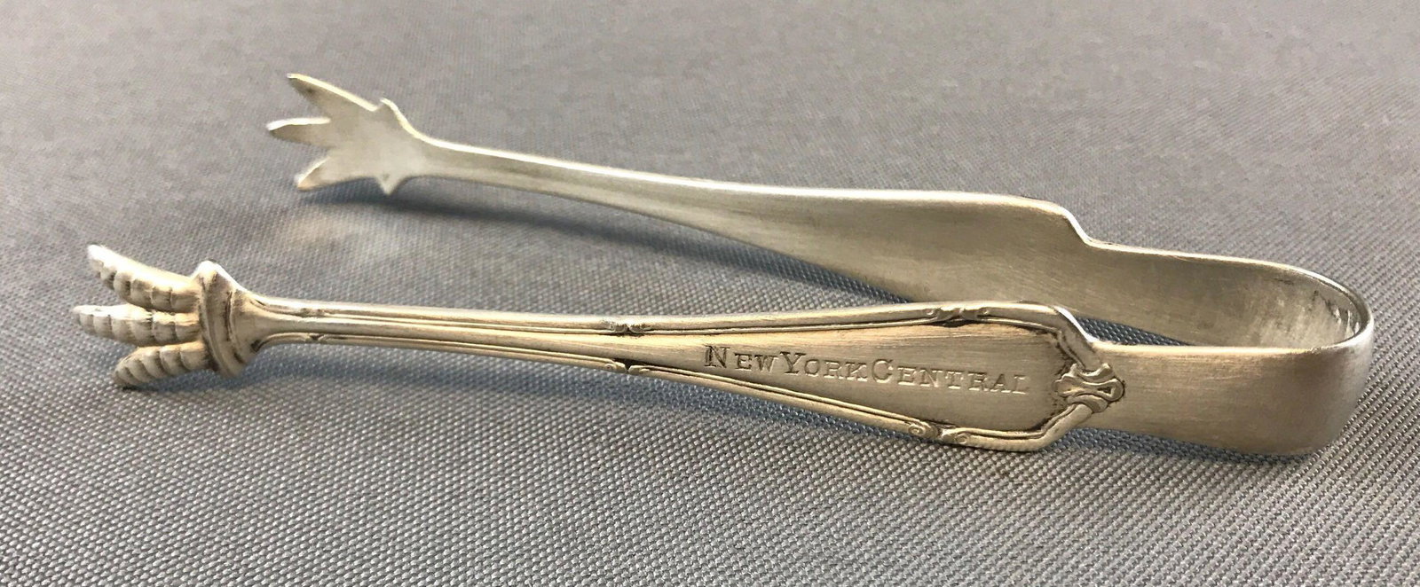 Vintage New York Central Sugar Tongs: Claw tongs, Holmes and Edwards silver plate. 4.5 inches long