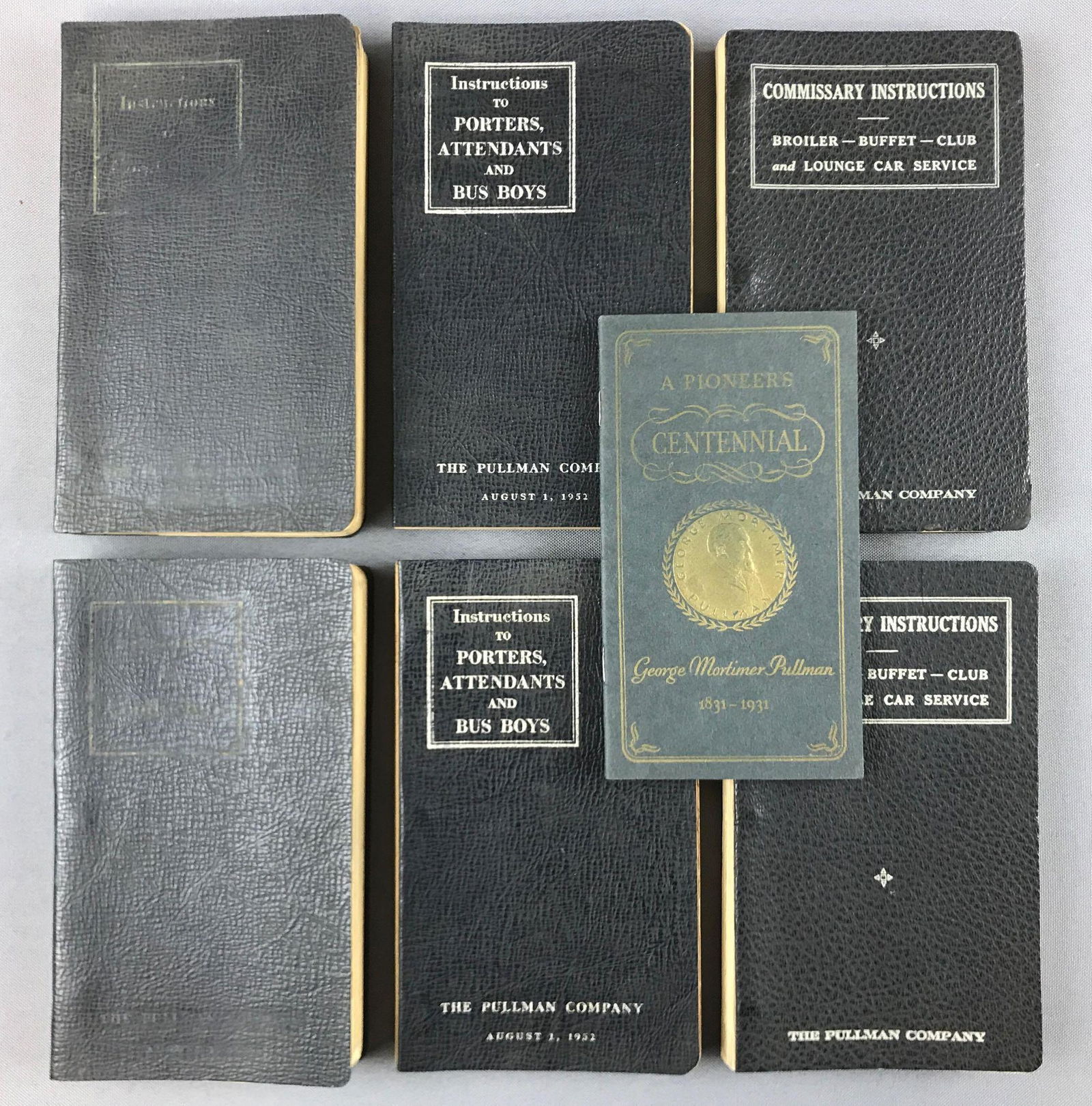 Group of vintage Pullman Company employee instructions: Books for conductors, porters, commissary. 1952. Also includes pamphlet about George Pullman