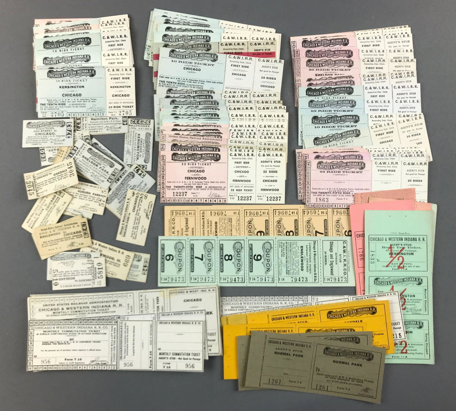 Group of vintage train tickets: Chicago and Western Indiana