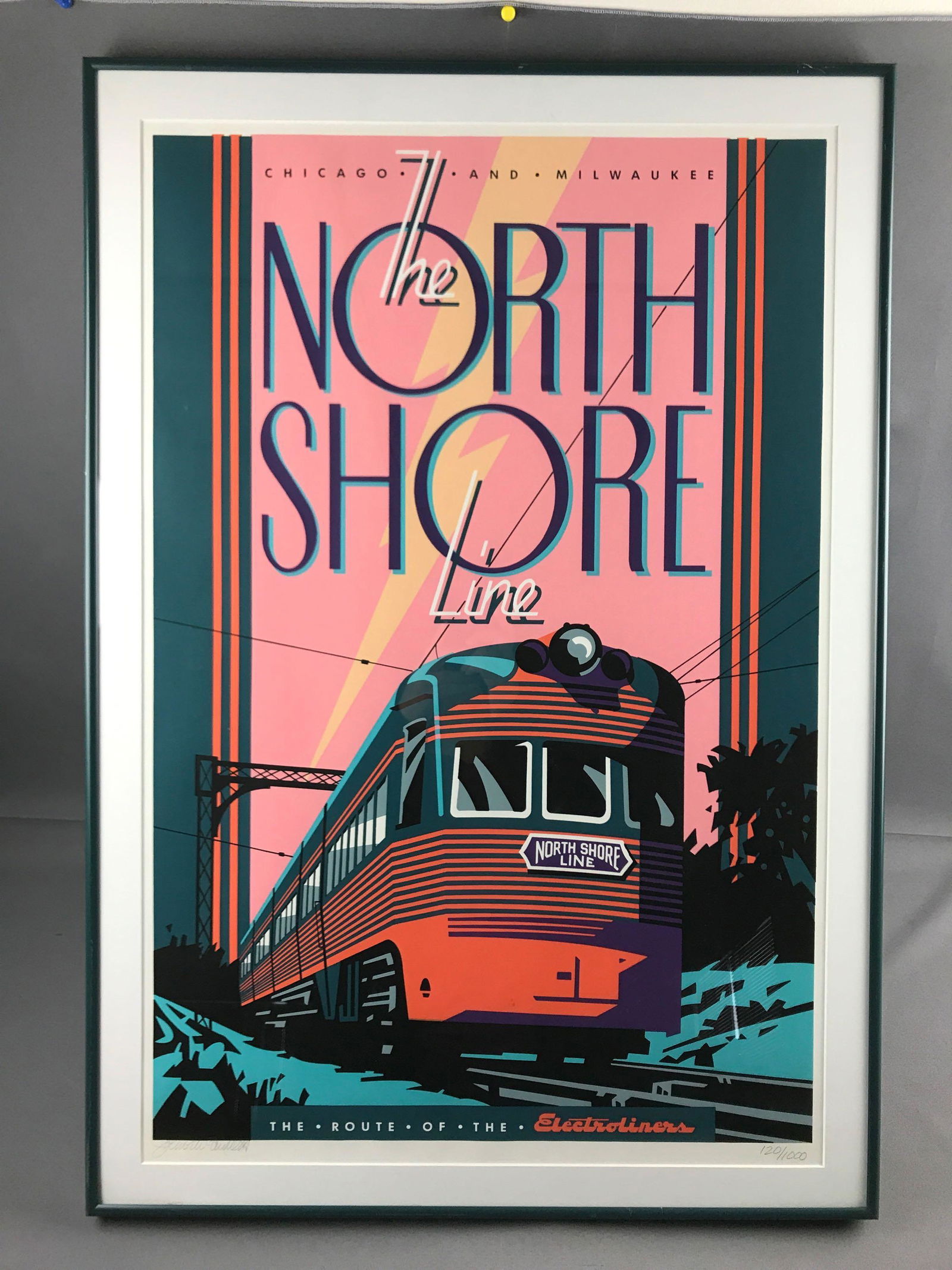 Framed North Shore Line print signed and numbered: 120/1000. Signed in pencil. 22 1/2 x 32 1/2