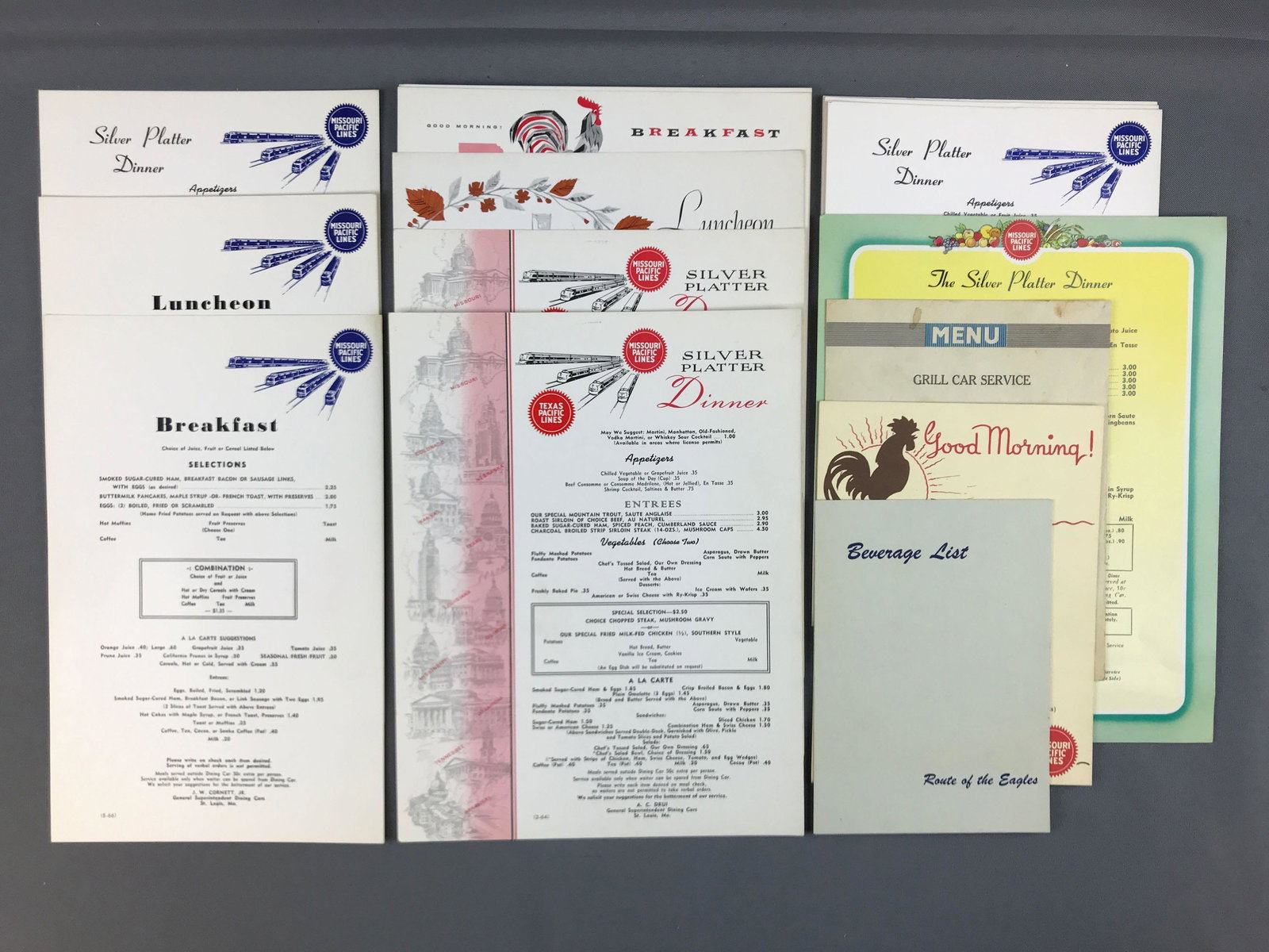 Group of Missouri Pacific Lines dining car menus: Circa 1960s