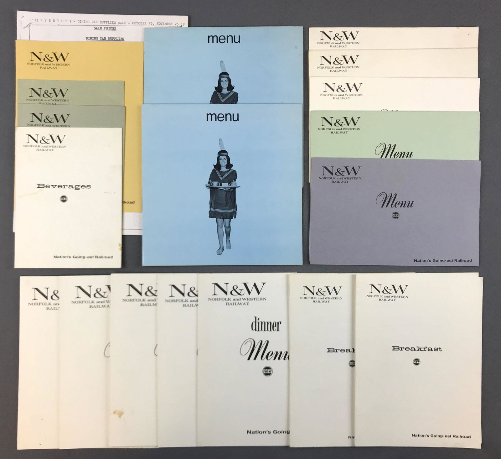 Group of Norfolk and Western railway menus: Breakfast, beverages and more
