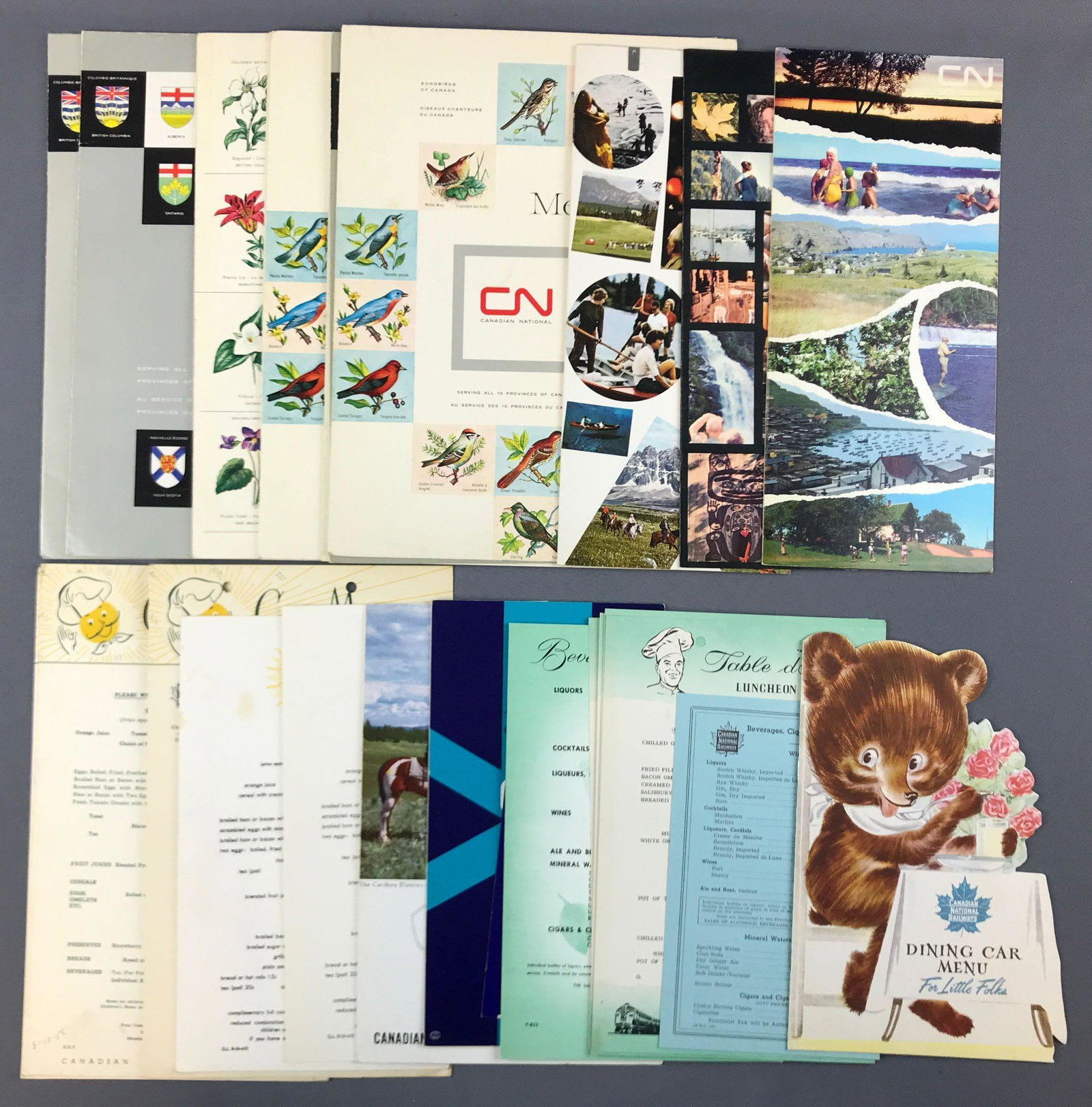 Group of vintage Canadian National menus: Includes kids menu, and others