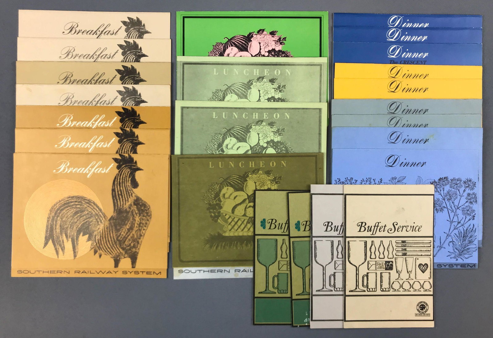 Group of Southern Railway menus: Breakfast, luncheon, dinner, buffet service