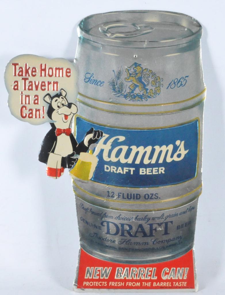 Vintage Hamm's Beer Barrel Can Die Cut Advertising (1 of 1)