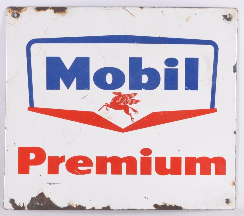 Vintage Mobil Premium Porcelain Pump Plate Sign (1 of 2)
