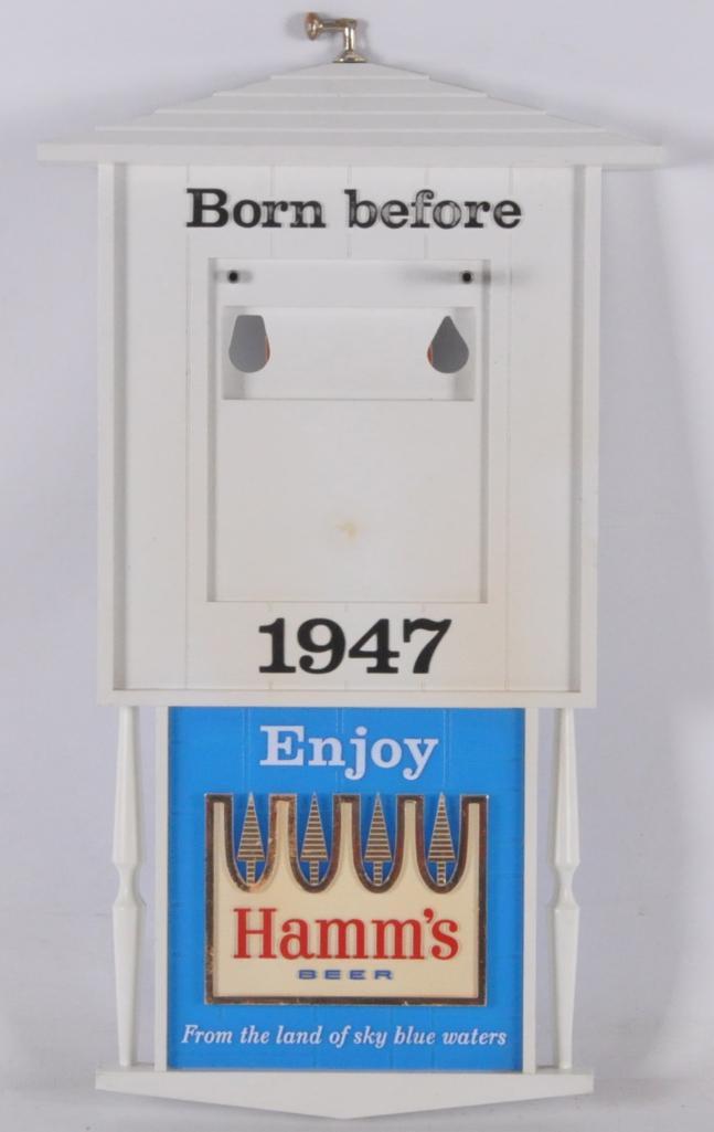 Vintage Hamm's Beer "Born Before 1947" Advertising: 9 1/2 x 16 1/2 inches , Some Damage