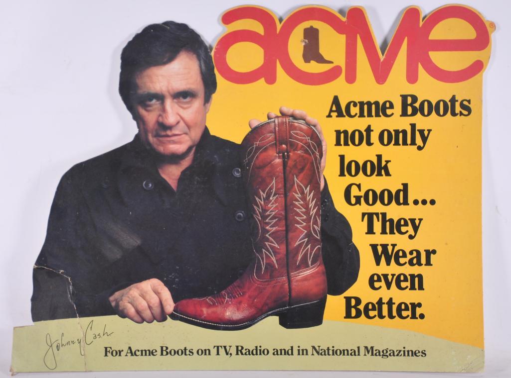 Vintage Acme Boots Johnny Cash Advertising Cardboard