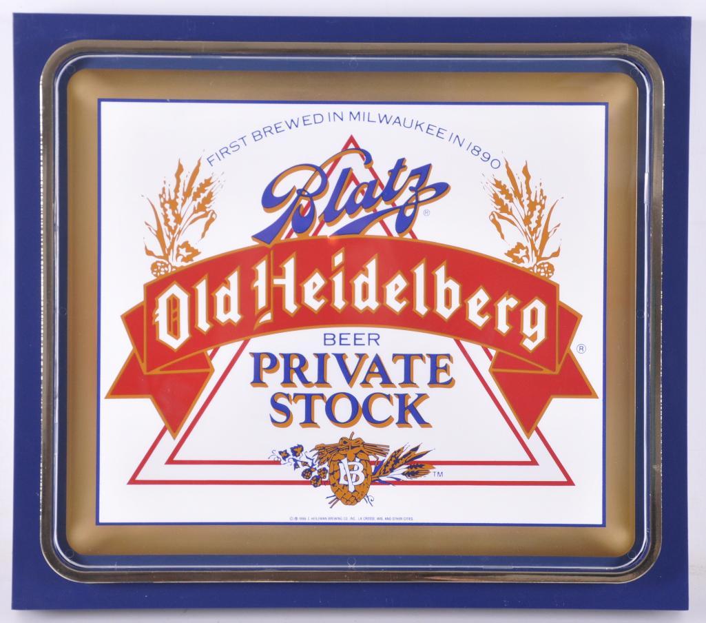Blatz Old Heidelberg Private Stock Light Up Advertising: Working Condition, NOS, 16 x 14 inches