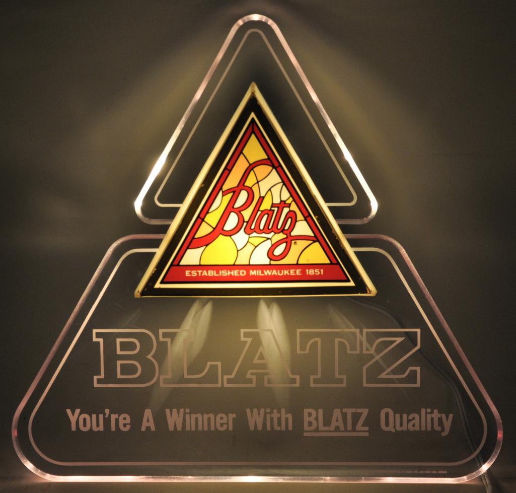 Vintage Blatz Light Up Advertising Beer Sign: Working Condition, 14 1/2 x 14 inches
