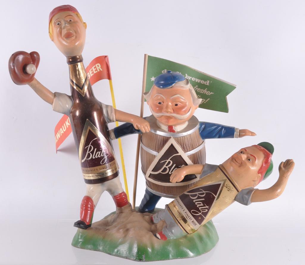 Vintage Blatz "Safe at Home" Advertising Metal Baseball (1 of 4)