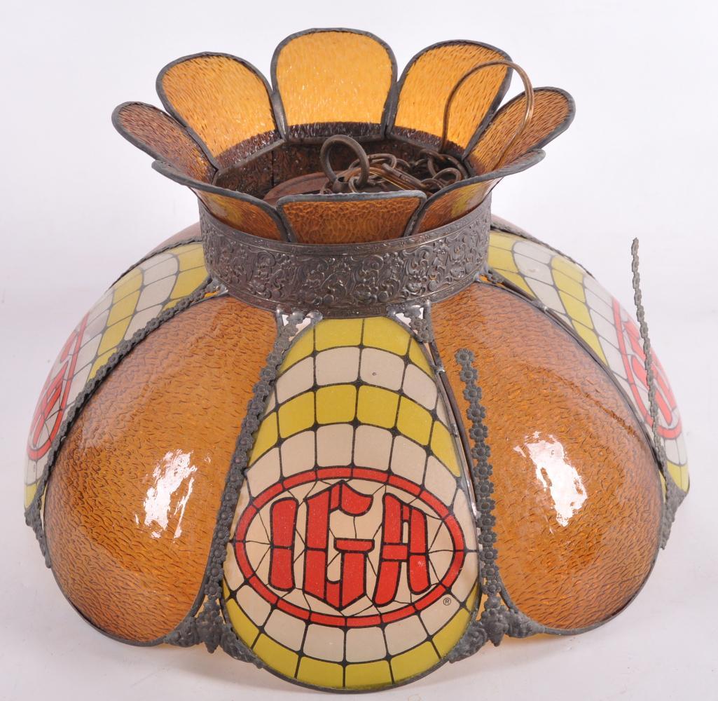 Vintage IGA Advertising Leaded Glass Hanging Lamp (1 of 2)