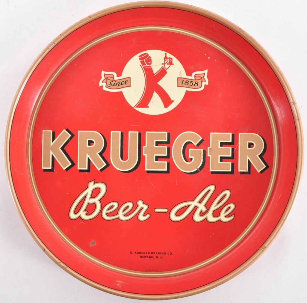 Vintage Krueger Beer-Ale Advertising Metal Drink Tray: 12 inches round
