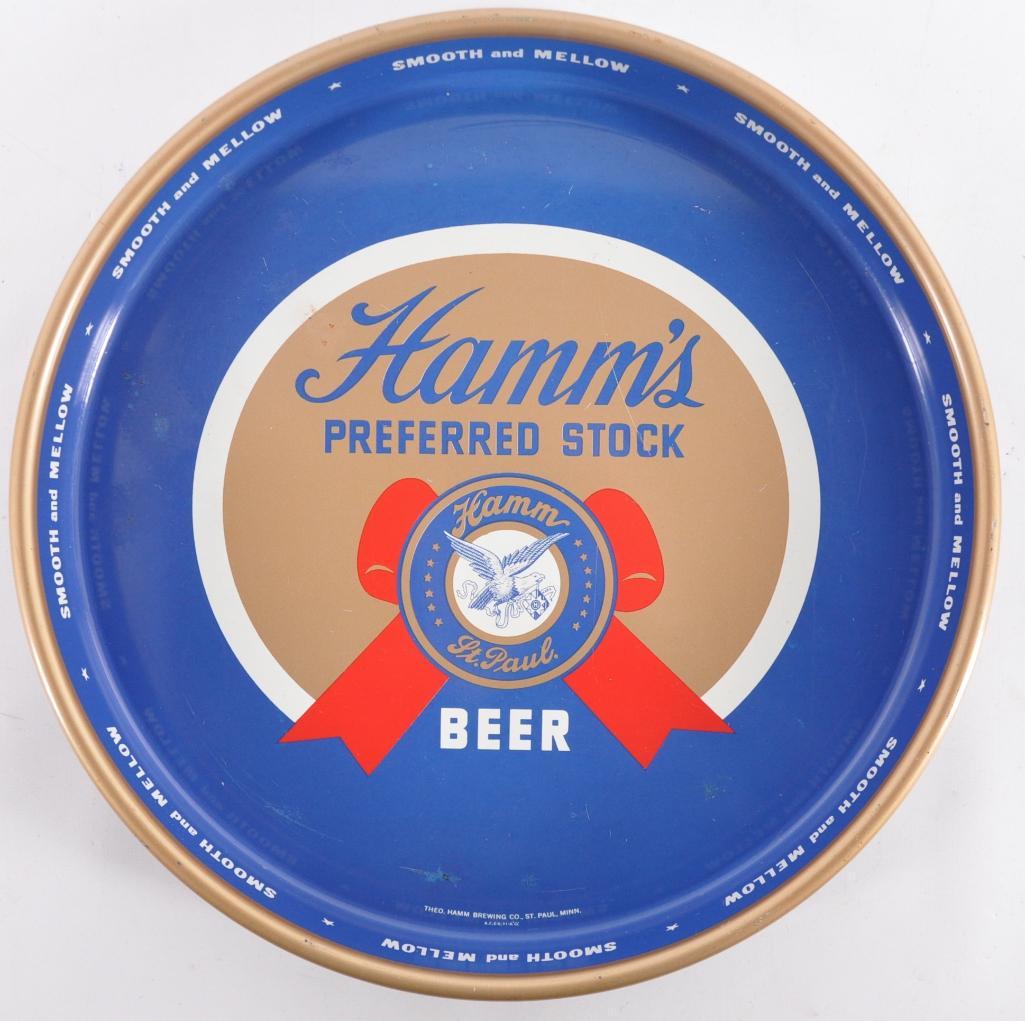 Vintage Hamm's Preferred Stock Advertising Metal Beer: 13 inches round