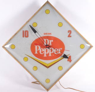 Vintage Dr. Pepper "10, 2, and 4" Light Up Advertising: Pam Clock Co., Working Condition, 15 x 15 inches