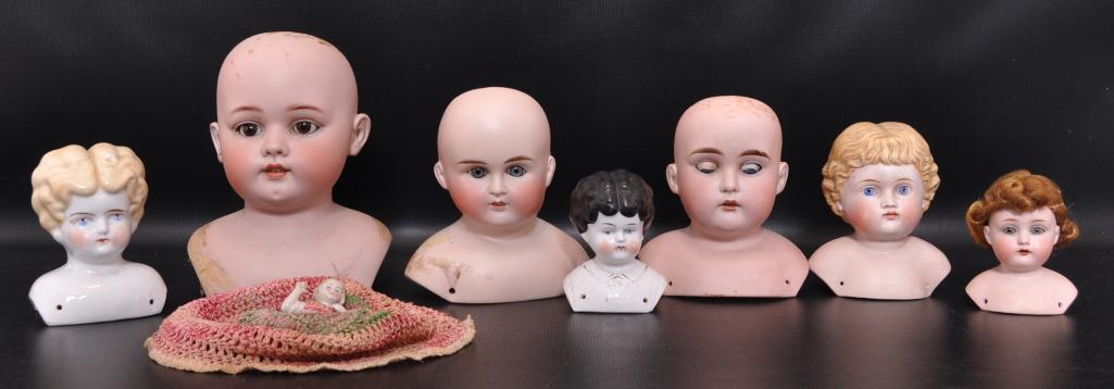 Group of 8 Antique Doll Heads : Bisque and Porcelain (1 of 9)