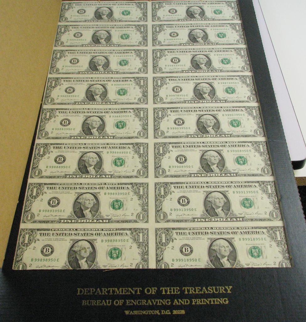Department of the Treasury 16 Subject 1981 $1 FRN Uncut (1 of 2)