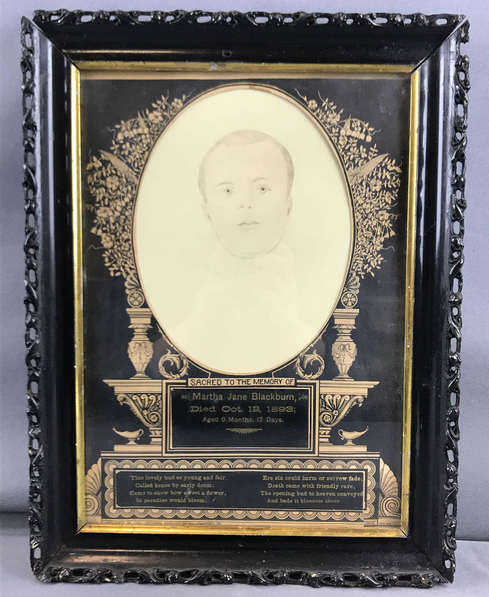 Antique framed remembrance/death notice (1 of 4)