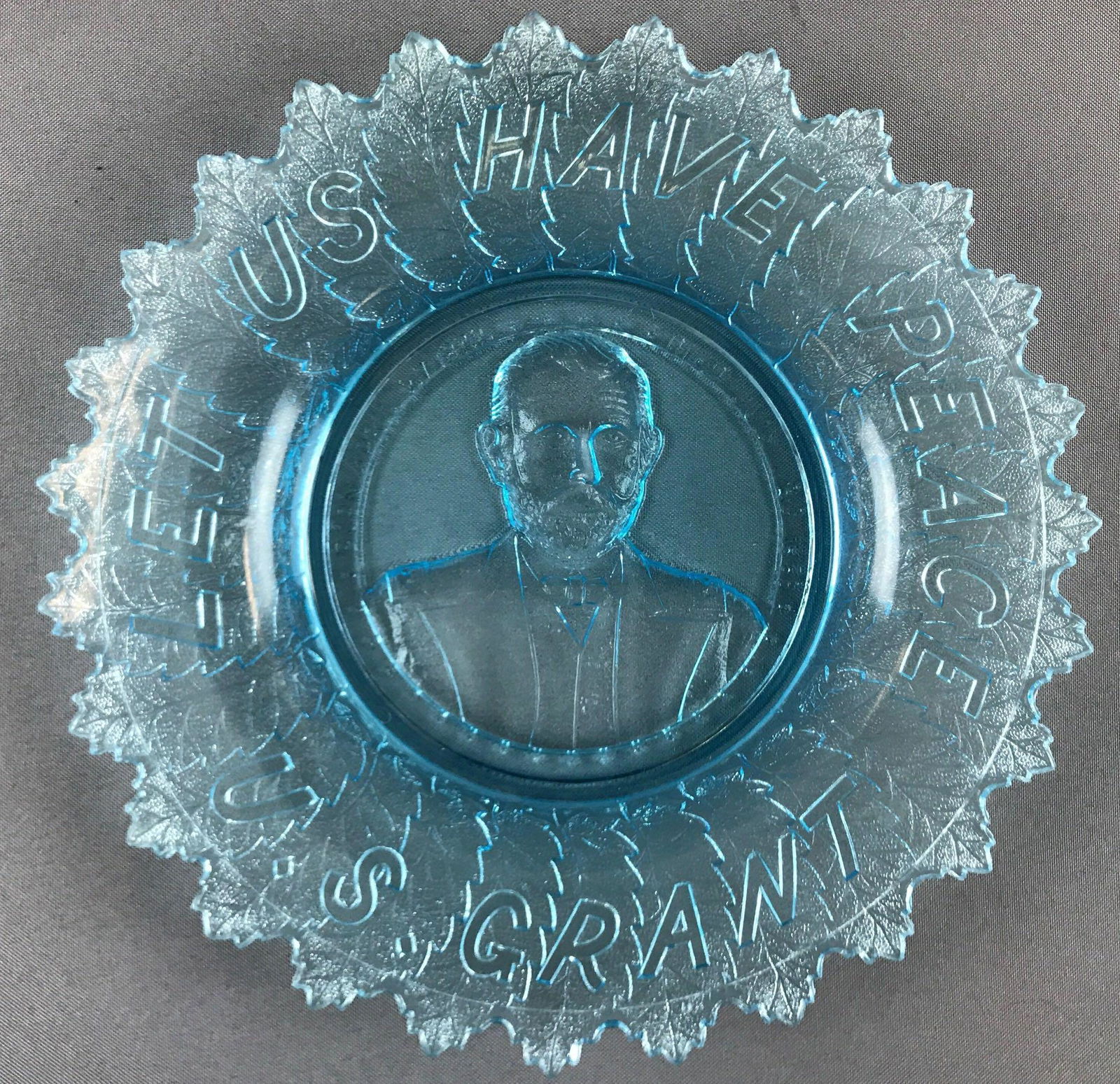 US Grant let us have peace blue glass plate (1 of 2)