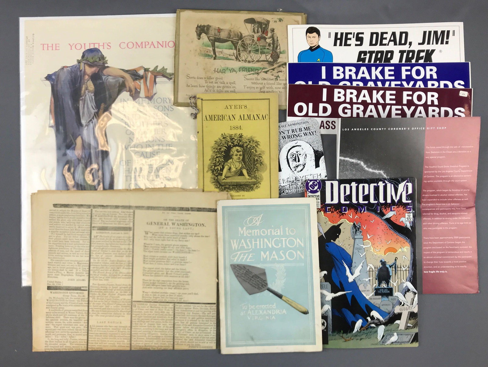 Group of vintage and modern newspapers, almanac, comic: Lot of random items