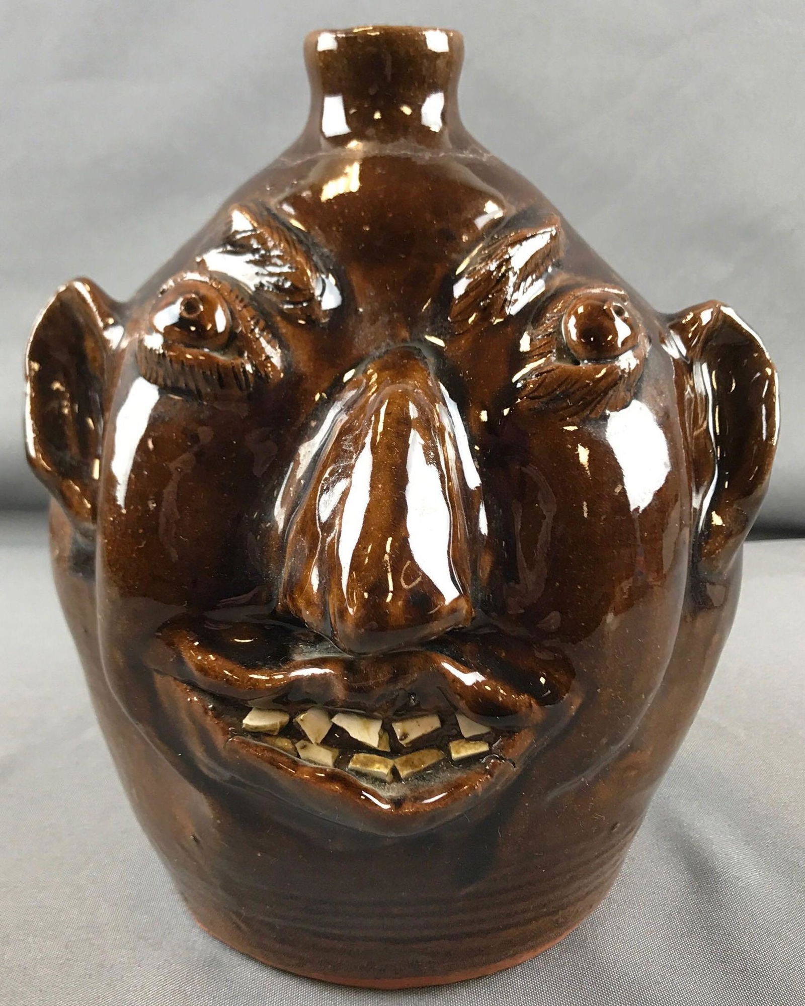 Signed Stoneware Face Jug (1 of 6)