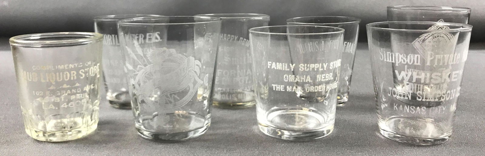 Group of 8 antique advertising shot glasses (1 of 4)