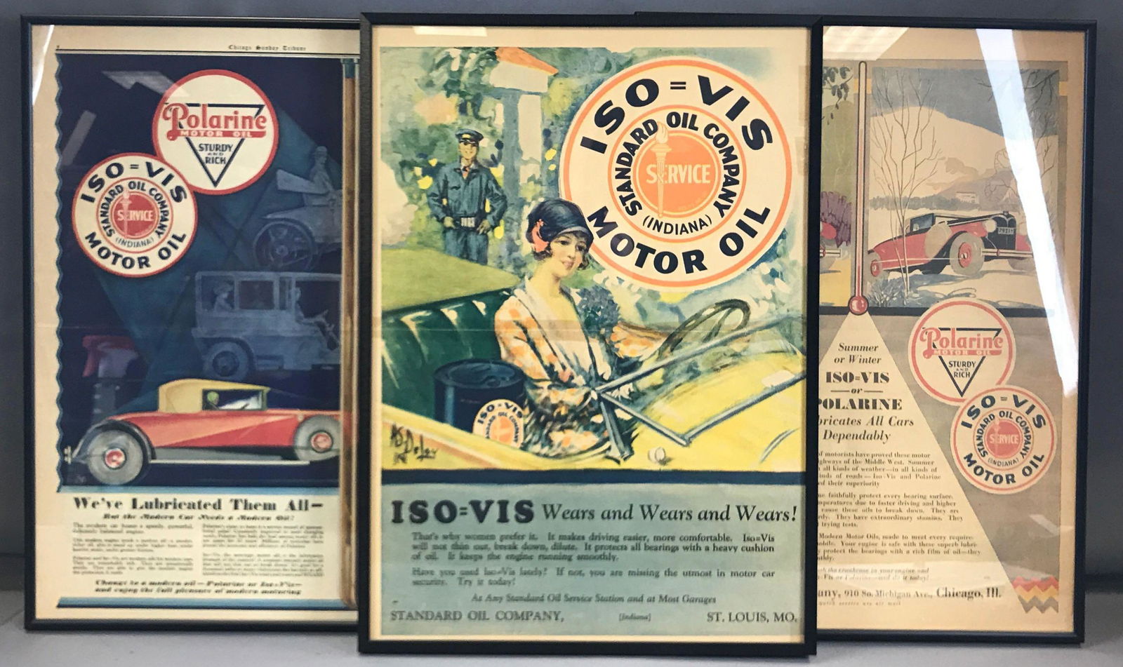 Group of 3 framed vintage motor oil newspaper (1 of 4)