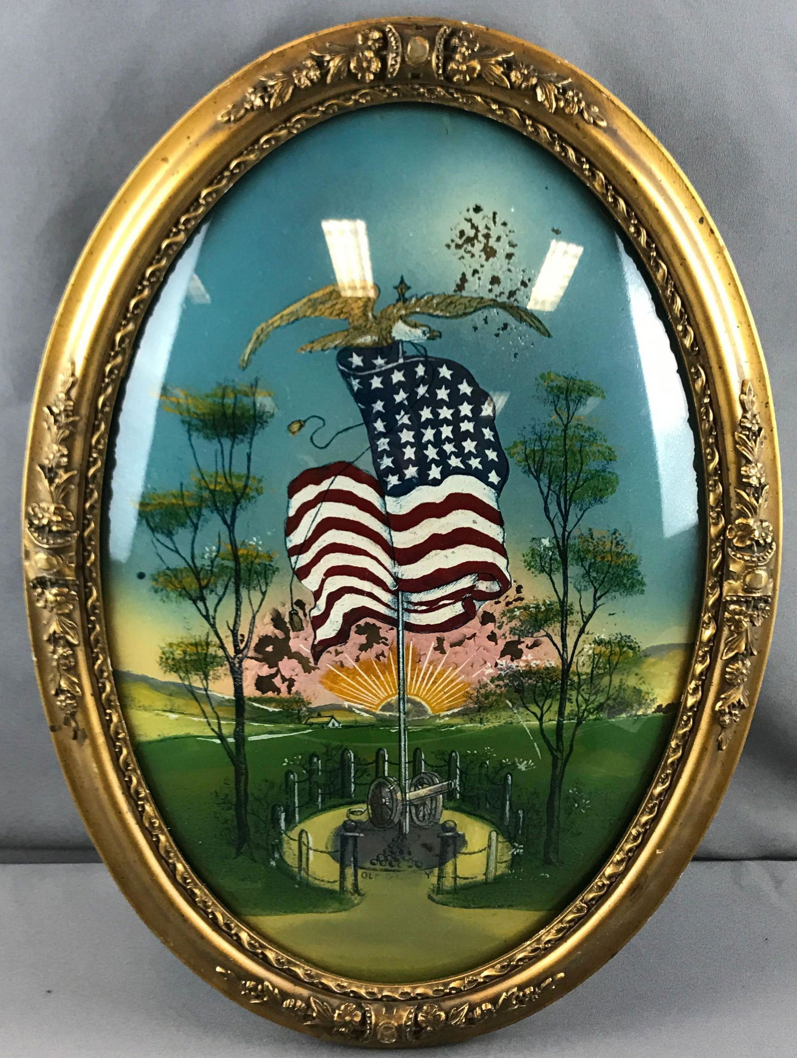 Vintage reverse painted framed glass patriotic artwork (1 of 4)