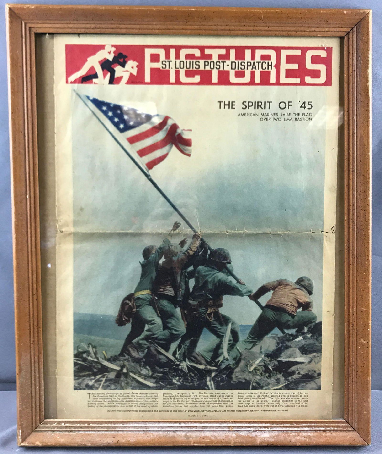 Framed vintage newspaper picturing Iwo Jima flag (1 of 4)