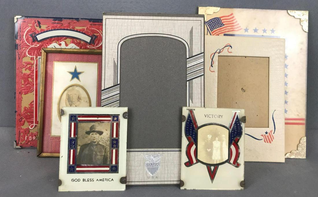 Group of 7 vintage and antique patriotic frames and: Largest is 6x8 inches, some damge