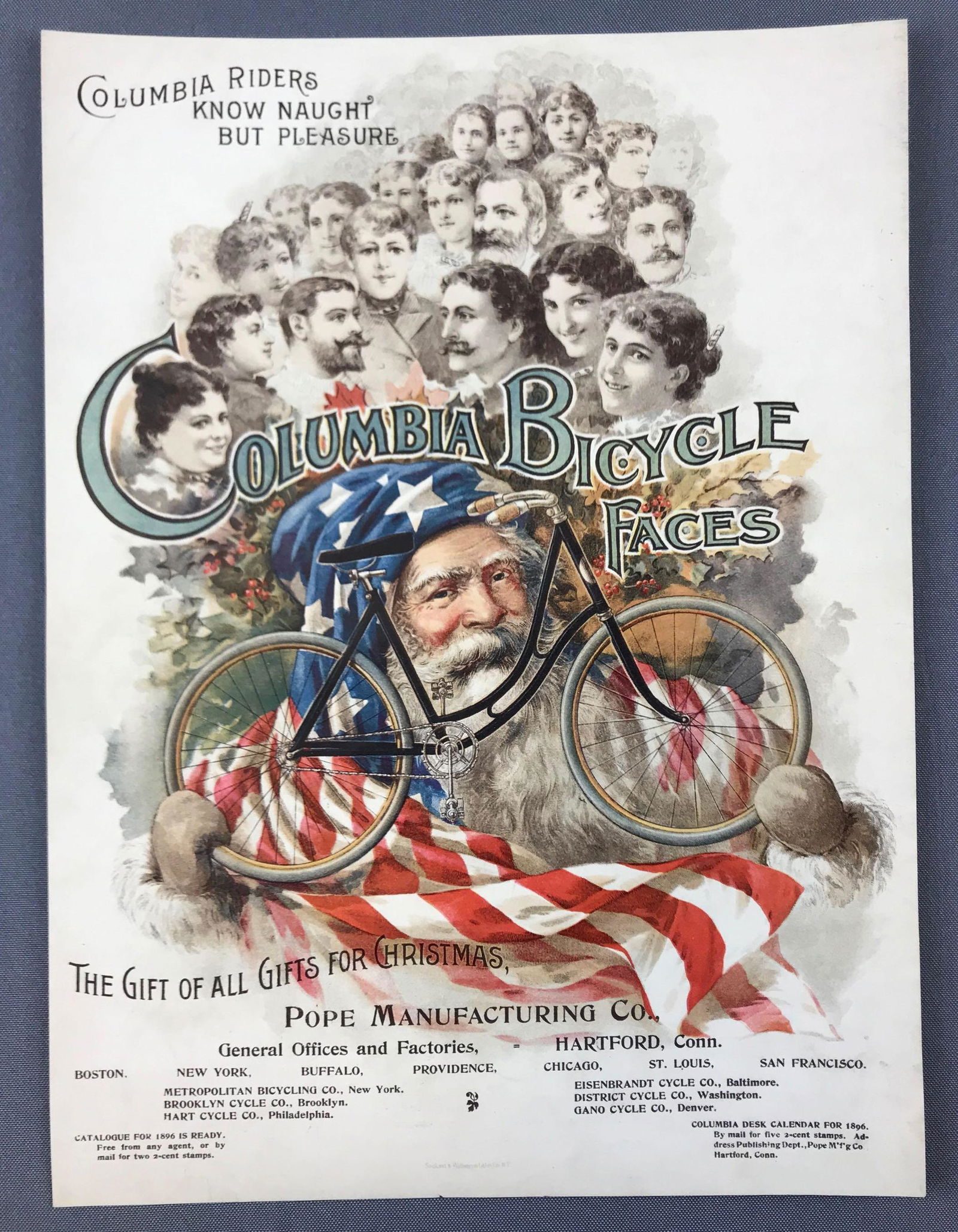 Antique Columbia Bicycle Faces Christmas lithograph (1 of 3)