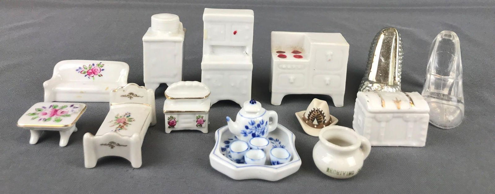 Group of 18 pieces porcelain doll house furniture and (1 of 4)