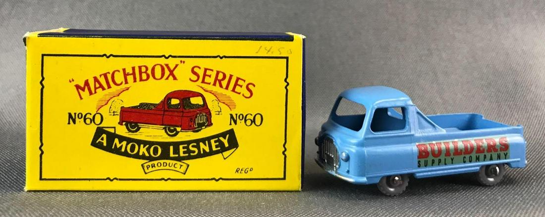 Matchbox No. 60 Morris Omnitruck Die-Cast Vehicle with: Light blue body, GPW, Builders Supply Company decal. A Moko Lesney Product. Made in England