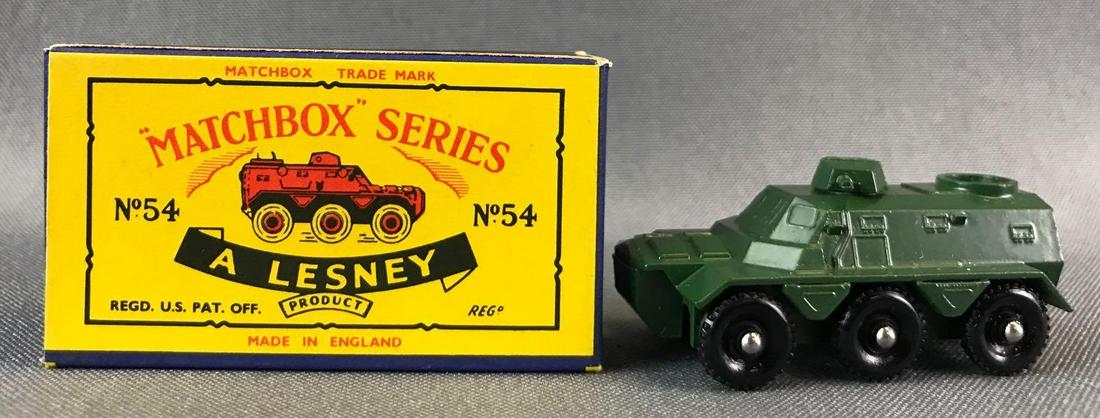 Matchbox No. 54 Saracen Carrier Die-Cast Vehicle with: Green body, BPW. A Lesney Product. Made in England