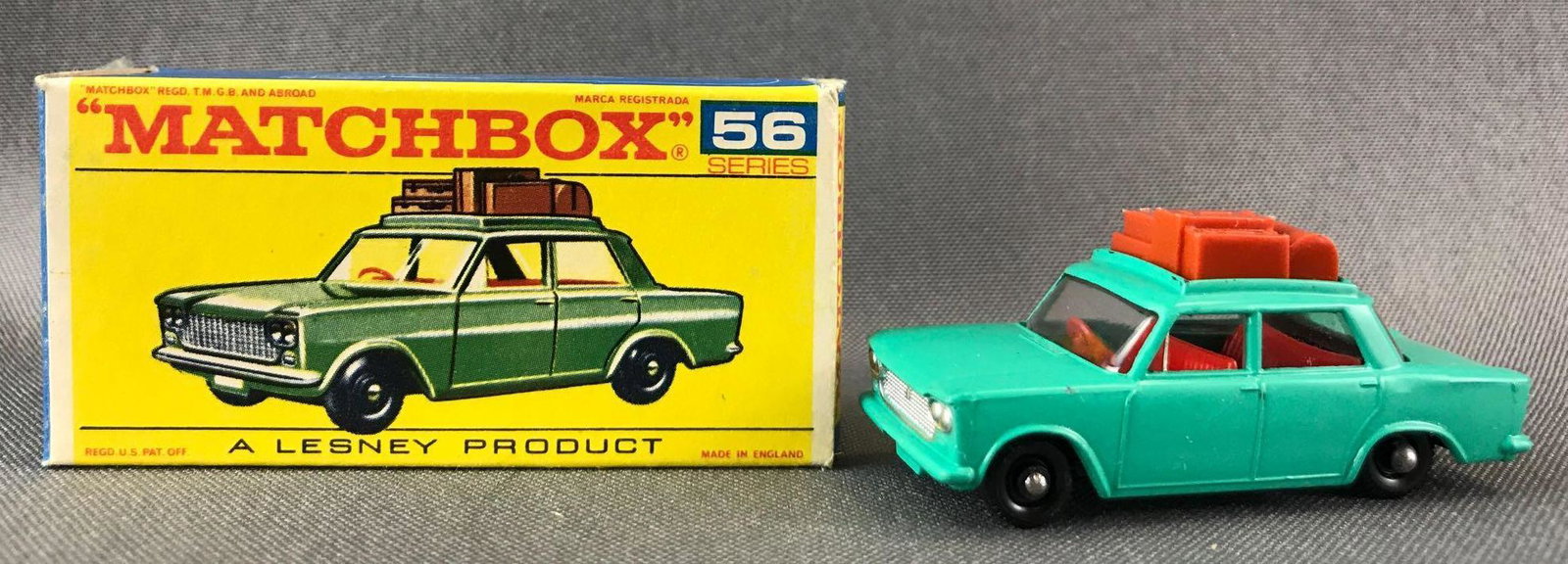Matchbox No. 56 Fiat 1500 Die-Cast Vehicle with: Teal body, BPW. A Lesney Product. Made in England