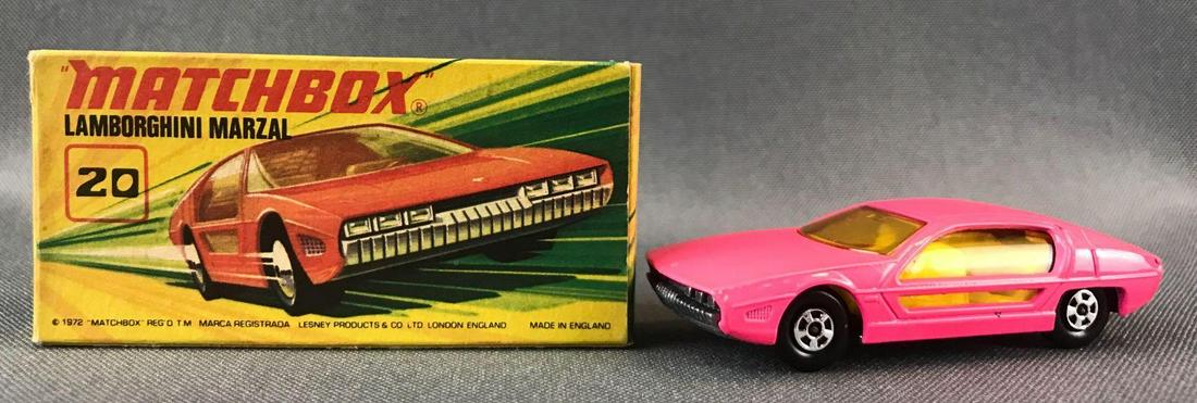 Matchbox Superfast No. 20 Lamborghini Marzal Die-Cast: Hot pink body, amber windows, BPW. A Lesney Product. Made in England