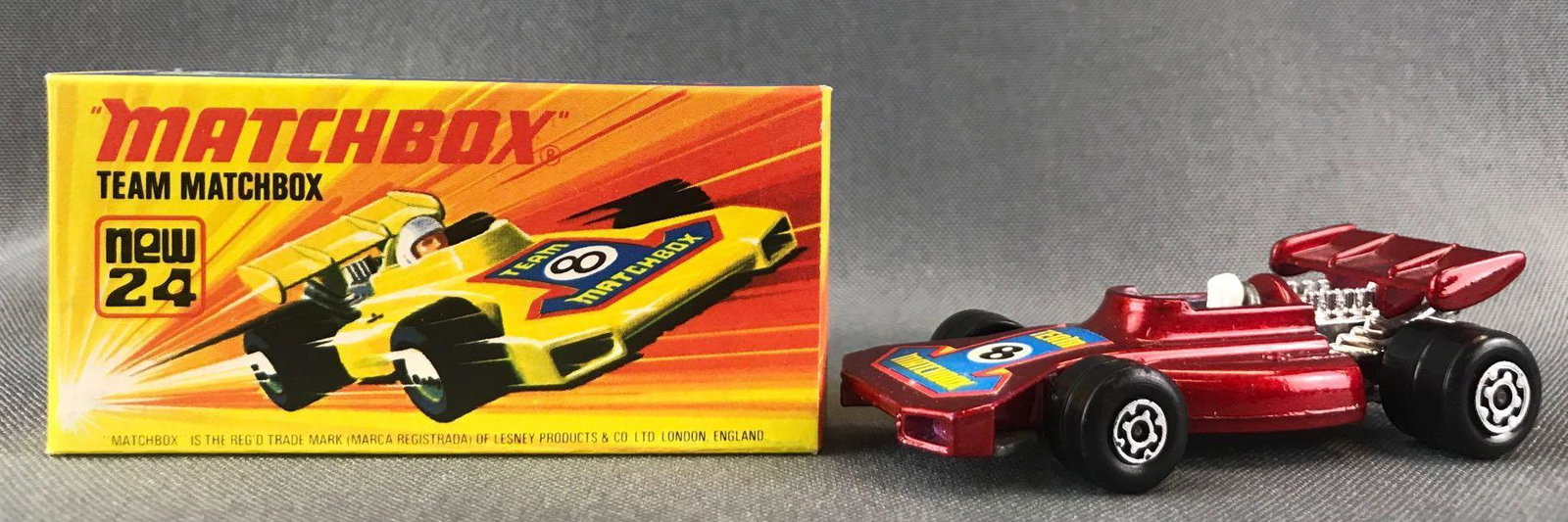 Matchbox Superfast No. 24 Team Matchbox Die-Cast: Red body, BPW, Team Matchbox decal. A Lesney Product. Made in England