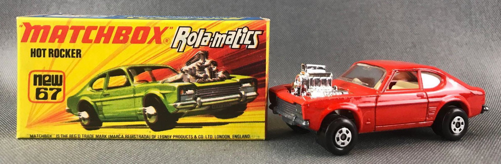 Matchbox Rola-matics No. 66 Hot Rocker Die-Cast Vehicle: Orange body, BPW. A Lesney Product. Made in England