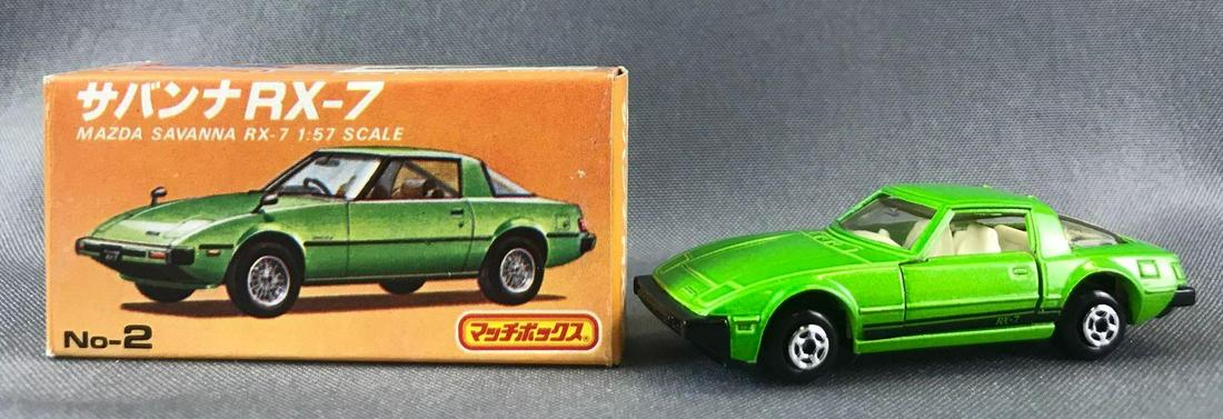Japanese Market Matchbox No. 2 Mazda Savanna RX-7: Green body, BPW. A Lesney Product. Made in Japan