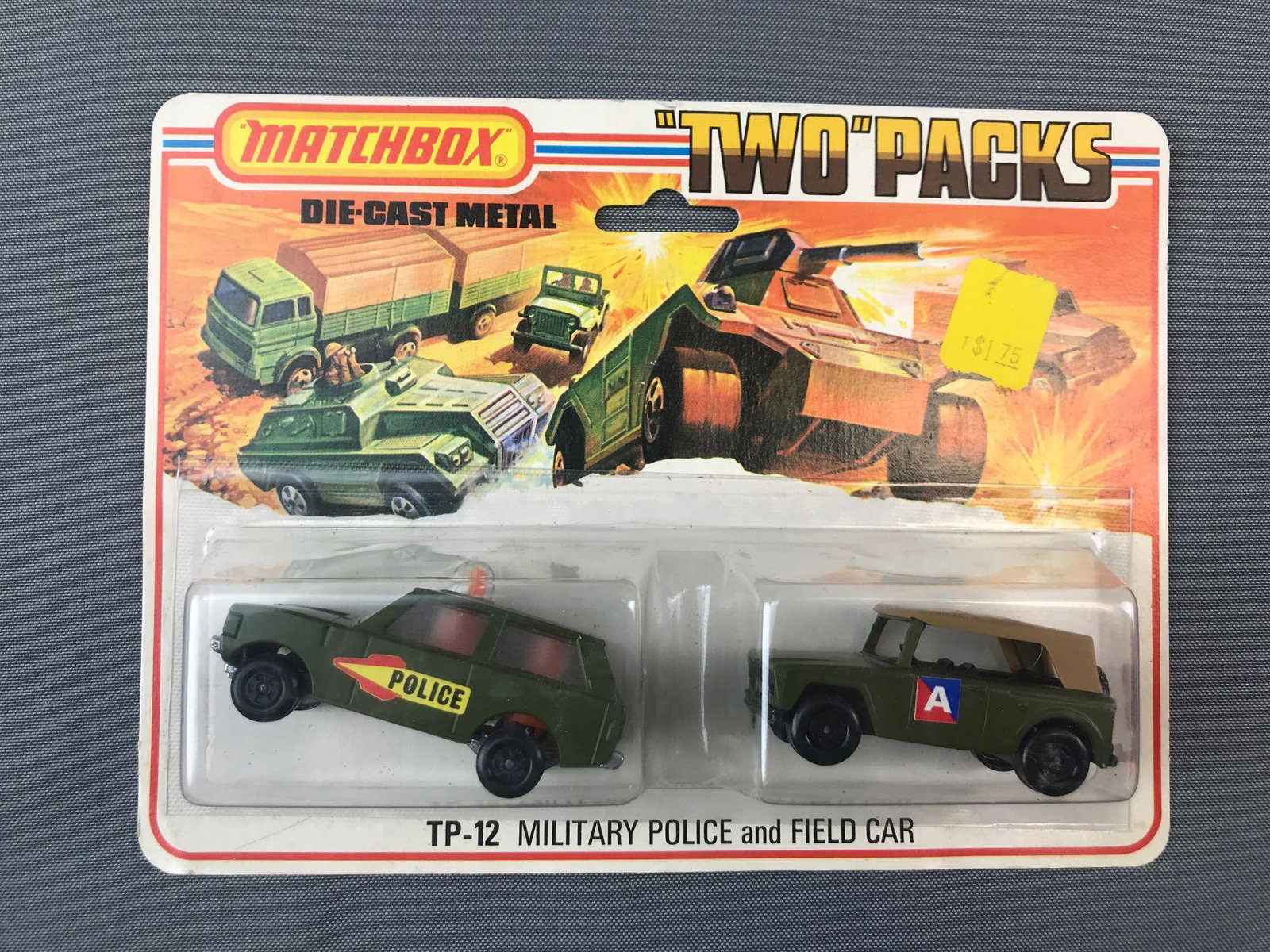 Matchbox TP-12 Military Vehicles Die-Cast Set in: Includes Rola-matics No. 20 Police Patrol and Superfast Field Car. A Lesney Product. Made in England