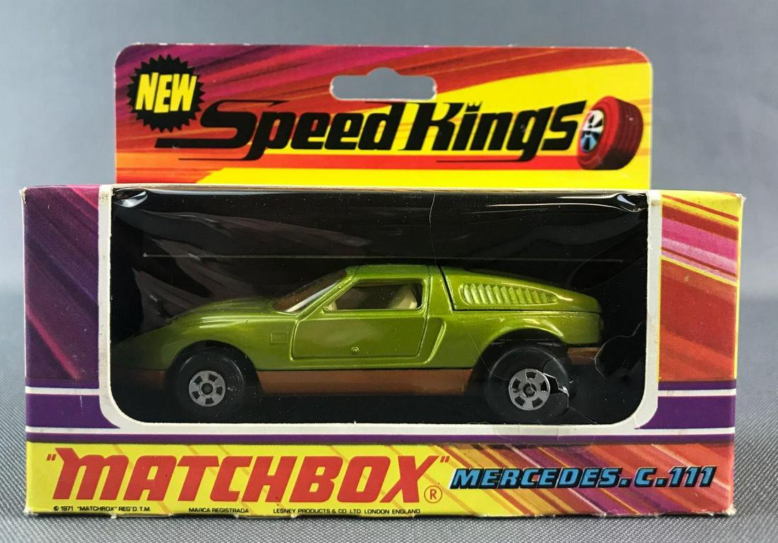 Matchbox Speed Kings K-30 Mercedes.C.111 Die-Cast: Green body, bronze base, BPW. Some damage to packaging. A Lesney Product. Made in England