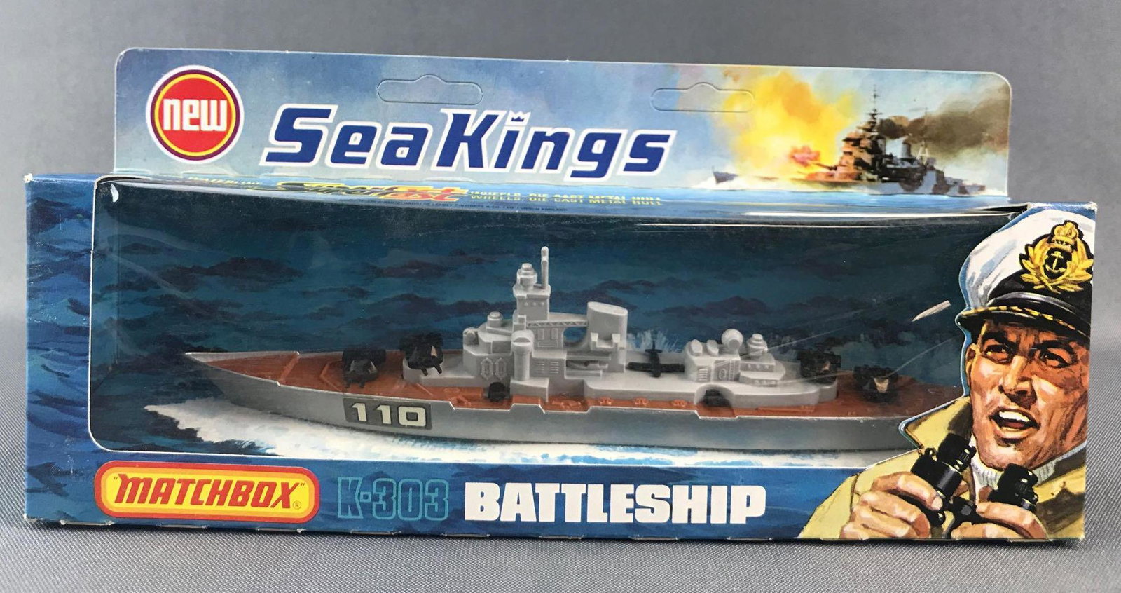 Matchbox Sea Kings K-303 Battleship Die-Cast Vehicle in: Silver body, BPW. A Lesney Product. Made in England